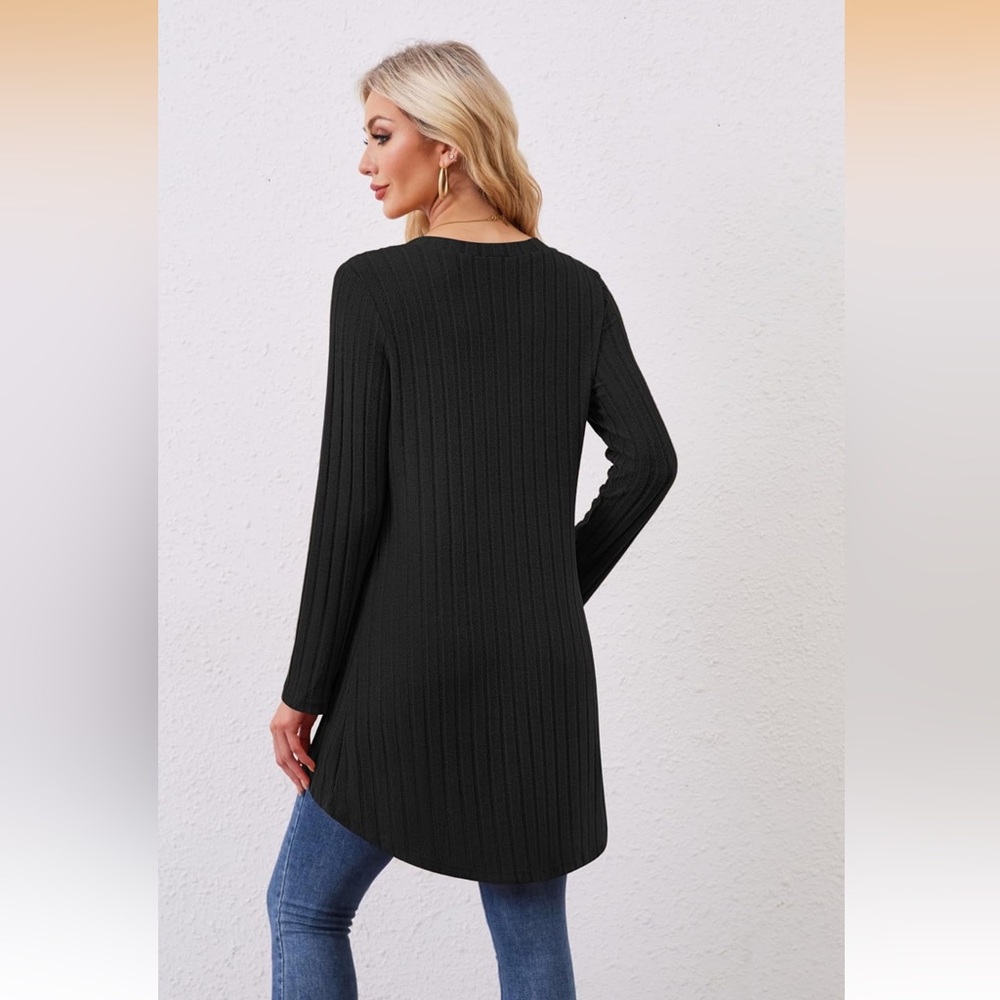 NWT 🖤 OVERSIZED LONG BLACK LIGHTWEIGHT KNIT CARDIGAN SWEATER Women’s XL 20/22 - Picture 4 of 12